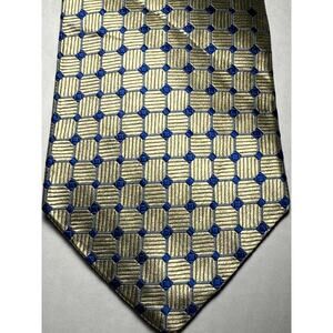 XMI Imported 100% Silk Tie, Molten Gold & Blue Diamond, Luxurious Handmade Italy